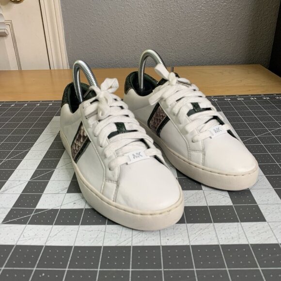 Michael Kors Sneakers Womens Size 6.5 Irving Stripe Lace Up Python Shoes White - Picture 1 of 14